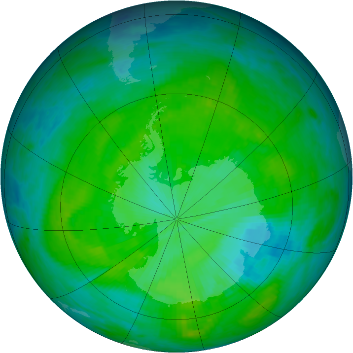 Antarctic ozone map for 12 December 1985